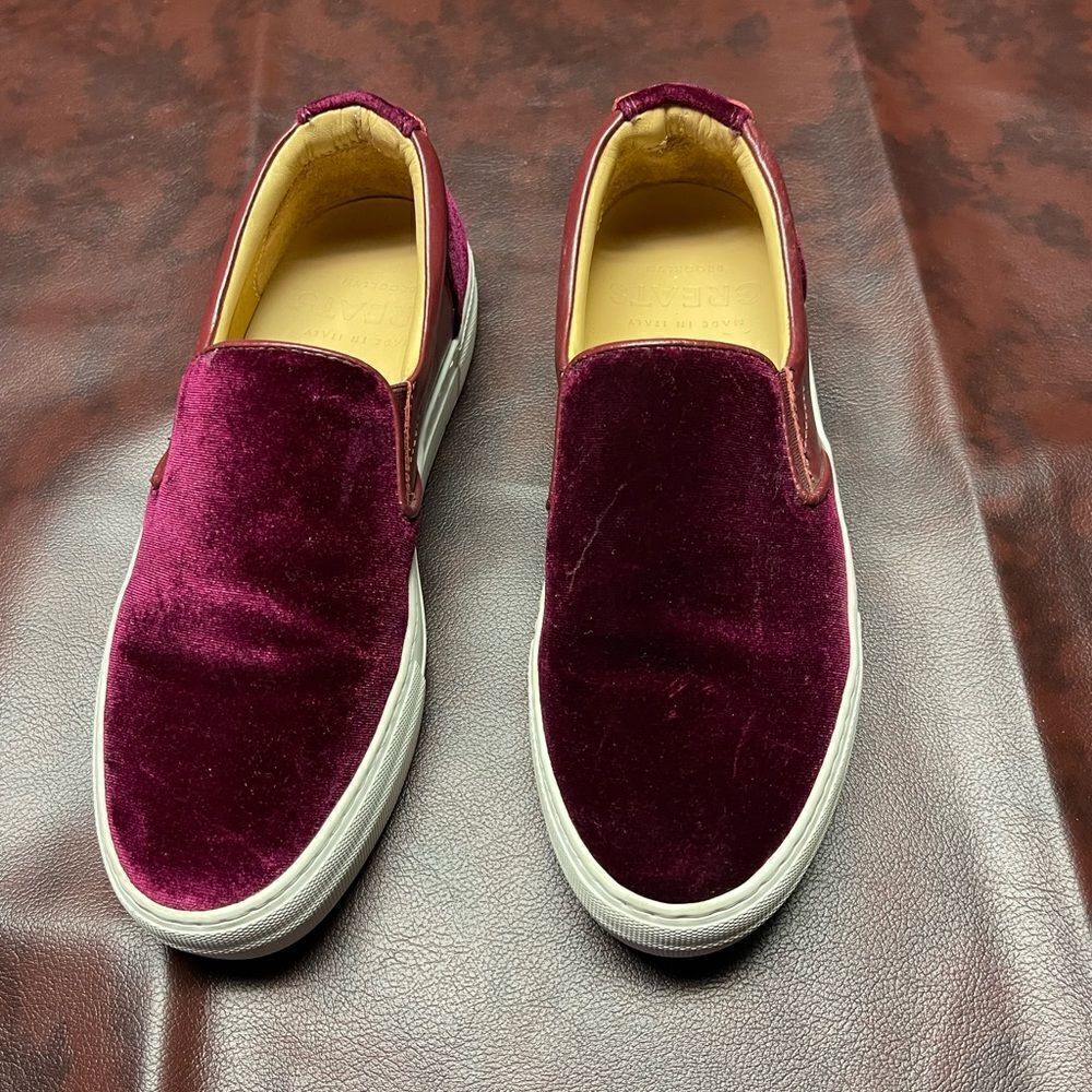 Greats maroon burgundy velvet slip on shoes sneakers size 7‎